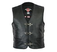 Texpeed Mens Leather Motorcycle Waistcoat | Laced Buckle Clip Vest | Black | Genuine Top Grain Cowhide Leather, Classic Biker Cut, Laced Sides, Internal Pockets