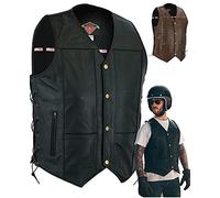 Texpeed Mens Leather Motorcycle Waistcoat | Laced Buttoned Vest: Black 8XL | Genuine Top Grain Cowhide Leather, Classic Biker Cut, Press Stud Closure, Laced Sides, Internal Pockets
