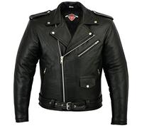 Texpeed Mens Motorcycle Leather Armoured Brando Jacket [AAA] | Black: XXL