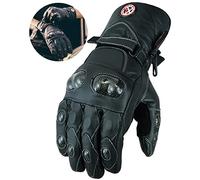 Texpeed Mens Winter Motorcycle Leather Gloves - Waterproof Motorbike Riding Moped Warm Long Gloves With Biker Protective CE Knuckle Armour L
