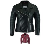 Texpeed Womens Casual Marlon Brando Leather Jacket - Ladies Real Genuine Soft Touch Sheepskin Biker Motorcycle Style Leather Coat Black - XS