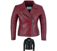 Texpeed Womens Casual Marlon Brando Leather Jacket - Ladies Real Genuine Soft Touch Sheepskin Biker Motorcycle Style Leather Coat Red - XS