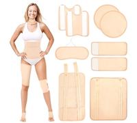 Texpot Castor Oil Pack Wrap Kit, 9 Pcs Reusable Organic Cotton Castor Pack for Neck Chest Waist Back Knee Feet, Adjustable Elastic Straps Compress Pads, Machine Washable Anti Oil Leak