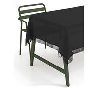 texpot Garden Tablecloth 140 x 180 cm Oval Black with Fringes Weatherproof Foamed Non-Slip