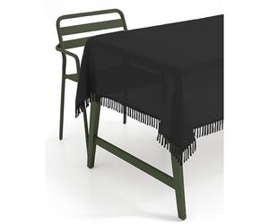 texpot Garden Tablecloth 140 x 180 cm Oval Black with Fringes Weatherproof Foamed Non-Slip
