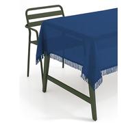 texpot Garden tablecloth with fringes, weatherproof, foamed, non-slip (140 cm round, blue)