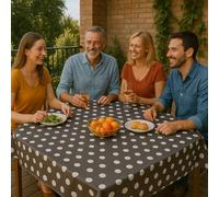 texpot Oilcloth 130 x 220 cm with Dots Washable with Hem Polyester Garden Tablecloth