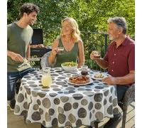 texpot Oilcloth 160 cm Round with Circles Washable with Hem Polyester Garden Tablecloth