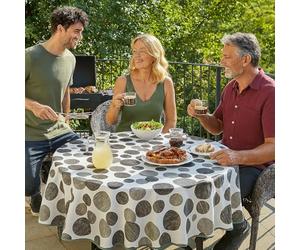 texpot Oilcloth 160 cm Round with Circles Washable with Hem Polyester Garden Tablecloth