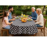 texpot Oilcloth 160 x 220 cm Oval with Dots Washable with Hem Polyester Garden Tablecloth