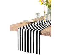 Texson 12 X 108 inch Black and White Striped Table Runner, Boho Cotton Black and White Table Runner for Modern Wedding Party Decoration, Outdoor Indoor Thanksgiving Christmas Birthday Party