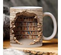 Texsource 3D Bookshelf Coffee Mug - 11oz Hole in A Wall, Library Shelf Cup, Creative Space Design Multi-Purpose, Book Lovers Gift (I)