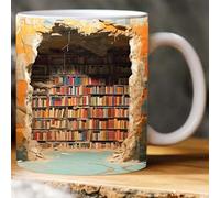 Texsource 3D Bookshelf Coffee Mug - 11oz Hole in A Wall, Library Shelf Cup, Creative Space Design Multi-Purpose, Book Lovers Gift (A)
