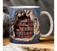 Texsource 3D Bookshelf Coffee Mug - 11oz Hole in A Wall Library Shelf Cup, Creative Space Design Multi-Purpose Mug for Book Lovers (G)