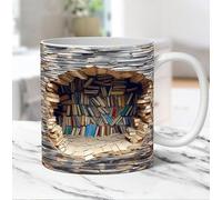 Texsource 3D Bookshelf Coffee Mug - 11oz 3D Bookshelves Hole in A Wall Mug,Library Shelf Coffee Cup,Library Bookshelf Mug,Creative Space Design Multi-Purpose Mugs,Book Lovers Coffee Mug (H)