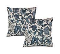 Texsource Boho Pillow Covers 18 x 18 Set of 2, Jacobean Teal Blue Large Throw Pillow Covers Outdoor Decorative Linen Pillow Covers for Couch Bed Sofa Cushion Boho Pillowcases