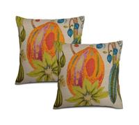 Texsource Boho Pillow Covers 18 x 18 Set of 2, Orange Fruit Throw Pillow Covers Outdoor Decorative Linen Pillow Covers for Couch Bed Sofa Cushion Boho Pillowcases