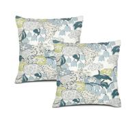 Texsource Set Of 2 18x18Inch Throw Pillow Cover Home Decorative Square French Flower Blue Grey Green Check Boho Cushion Covers Cotton Linen Home Decor Chinoiserie Pillow cover