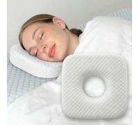 TEXSTEAD Ear Pillow with Ear Piercing for Side Sleeping, Ear Hole Memory Foam Donut Pillows for Ear Pain CNH Earring Pierced Pillow, Square, White