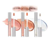 text 3-Piece Hydrating Lip Gloss Set in Nude, Coral & Silver - Long Lasting Sparkling Shimmer Makeup Kit for Girls and Women, Highly Pigmented Lip Stain Cosmetic Gift Pack with Glitter