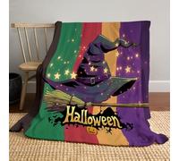 Text Design witch hat and wand Blanket - 220 x 240cm Soft Purple Flannel Throw - Throw Blanket for Halloween Valentine's Day Gift Boys Girls Adults Bed, Couch, Couch Nap, Living Room Decor
