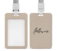 Text Halloween on Muted Beige Minimalistic ID Badge Holder Retractable Clip Card Holder Card Protector Name Badge Name Tag for Work Office Doctor Nurse