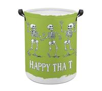 Text HAPPY THAT And Halloween Skeletons Dancing Laundry Baskets Laundry Hamper Waterproof Foldable Storage Bin Dirty Clothes Laundry Basket for Living Room Bathroom
