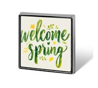 Text Hello Spring Fresh Green Lettering Unisex Brooches & Pins Square Lightweight Lapel Badge Jewelry for Clothing Shawl Hat