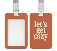 Text Let's Get Cozy on Orange Minimalist ID Badge Holder Retractable Clip Card Holder Card Protector Name Badge Name Tag for Work Office Doctor Nurse