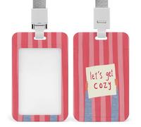Text Let's Get Cozy on Pink Stripes ID Badge Holder Retractable Clip Card Holder Card Protector Name Badge Name Tag for Work Office Doctor Nurse