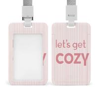 Text Let's Get Cozy on White Pink Stripes ID Badge Holder Retractable Clip Card Holder Card Protector Name Badge Name Tag for Work Office Doctor Nurse