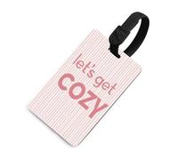 Text Let's Get Cozy on White Pink Stripes Luggage Tag Travel Bag Suitcase Baggage Name Tags