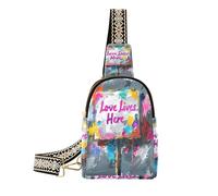 Text Love Lives Here waterproof sling bag cute small cross body bag for travel, Text Love Lives Here, Text Love Lives Here