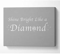 Text Quotes Music Quote Shine Bright Like A Diamond Rihanna Grey White Canvas Print Wall Art - Canvas Art Medium 20 x 32 Inches
