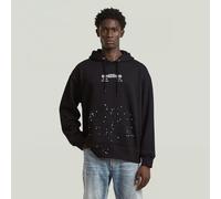 Text Splatters Relaxed Hoodie Sweater - Black - Men XL