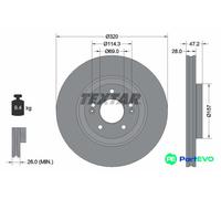 TEXTAR 2 X BRAKE DISC 92306303 FOR HYUNDAI KIA