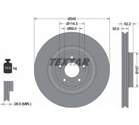 TEXTAR Brake Disc Front Internally Vented 345mm Outer Diameter Fits Hyundai i30