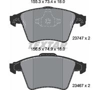 Textar Car Brake Pad Front Dimensions 73.4-74.8 x 155.3-156.5 For VW 2374701