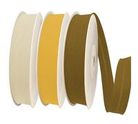 TEXTEX = 40mm Wide Bias Binding Tape. 50% Cotton and 50% Polyester. Pack of 3 Pieces of 10m Each - (Light Yellow/Yellow/Ocher)