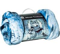 TEXTILE ARENA LUXURY 3D FAUX FUR SOFA BED THROWS/BLANKET ANIMAL PATTERN THROWS DOUBLE KING SIZE (3 Wolves Blue, Double (150 x 200 cm))
