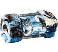 TEXTILE ARENA LUXURY 3D FAUX FUR SOFA BED THROWS/BLANKET ANIMAL PATTERN THROWS DOUBLE KING SIZE (Wolf Moon Light Blue, Double (150 x 200 cm))