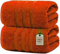 Textile Do Extra Large Jumbo Towel Bath Sheet (100 x 200 cm-600 GSM) Pure Egyptian Cotton Big Bath Sheets (Orange, 2)