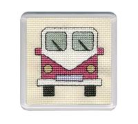 Textile Heritage Counted Cross Stitch Kit - Coaster Kit- Camper Van (Pink)