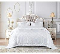 Textile Home Home Décor 3 Pieces Jacquard Quilted Luxury Bedspread Pin Tuck Comforter with Pillow Sham (Super King, White)
