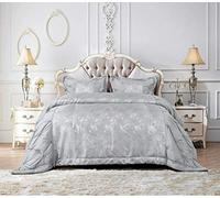 Textile Home Home Décor 3 Pieces Jacquard Quilted Luxury Bedspread Pin Tuck Comforter with Pillow Sham (King, Silver)