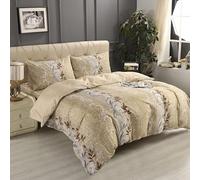 Textile Home Home Décor Beige Floral Single Bedding Set 3 Piece - Soft Microfibre Duvet Cover + Fitted Sheet + Pillowcase