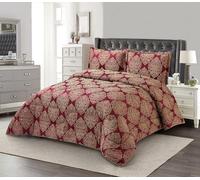 Textile Home Home Décor Bridal Jacquard Bedspread 3 Piece Quilted Bedding Set with Pillow Shams 150GSM Jacquard Face 85GSM Microfibre Reverse 300GSM Filling with Piped Edges (Burgundy, Super King)