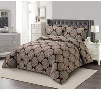 Textile Home Home Décor Bridal Jacquard Bedspread 3 Piece Quilted Bedding Set with Pillow Shams 150GSM Jacquard Face 85GSM Microfibre Reverse 300GSM Filling with Piped Edges (Brown, Super King)