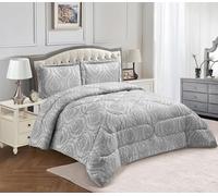 Textile Home Home Décor silver jacquard bedspread super king quilted bedding large grey coverlet luxury embossed 3 piece soft bedspread set