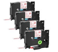 Textile Labels Black On White 3 to 10 Pack 12mm Compatible with PT H100 PT200 Tze FA231 Tz FA3 TZe FA3R(4PK Red on White)